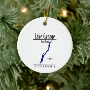 Lake George New York Shoreline Map Circle Ceramic Ornament
