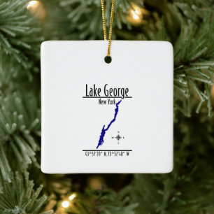 Lake George New York Shoreline Map Square Ceramic Ornament
