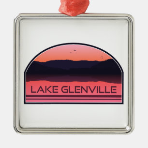 Lake Glenville North Carolina Red Sunrise Metal Ornament