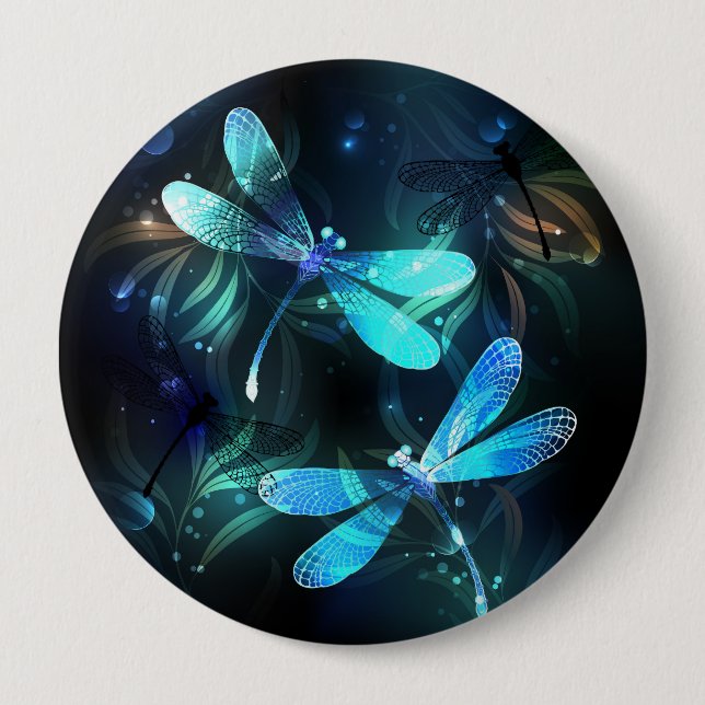 Lake Glowing Dragonflies 4 Inch Round Button (Front)