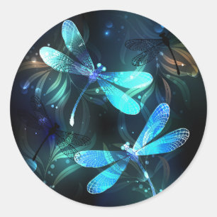 Lake Glowing Dragonflies Classic Round Sticker