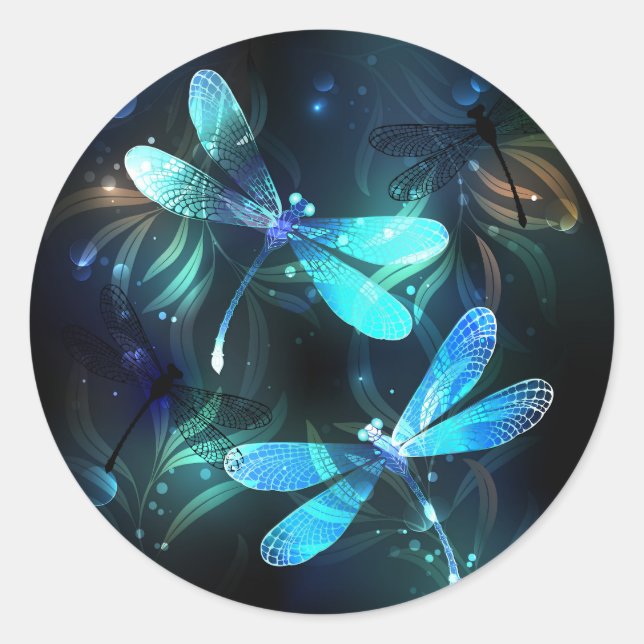 Lake Glowing Dragonflies Classic Round Sticker (Front)