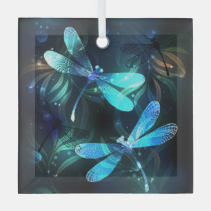 Lake Glowing Dragonflies Glass Ornament