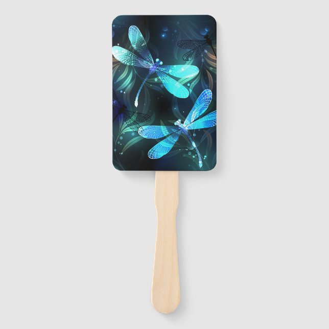 Lake Glowing Dragonflies Hand Fan (Front)