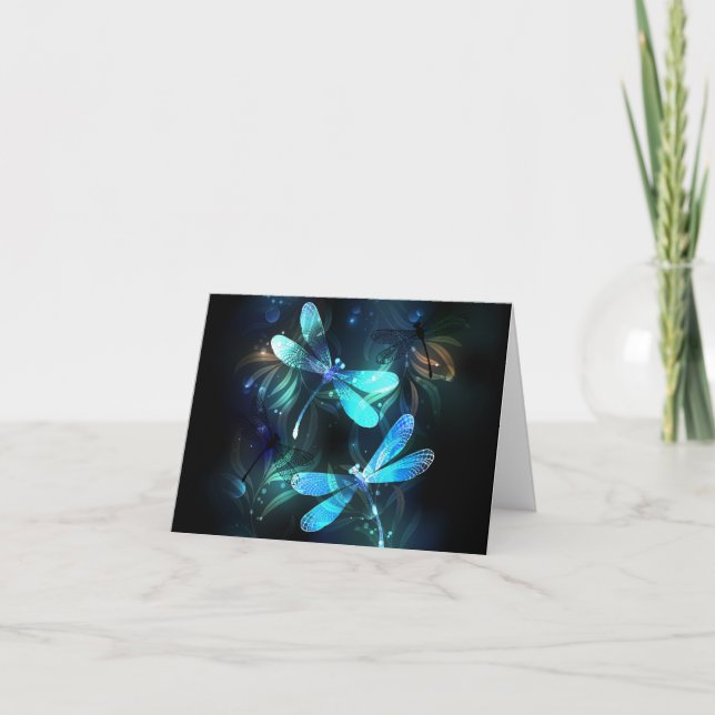 Lake Glowing Dragonflies Holiday Card (Front)