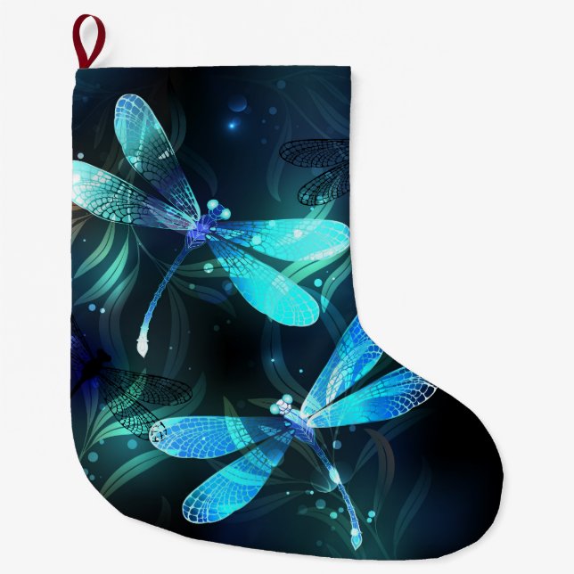 Lake Glowing Dragonflies Large Christmas Stocking (Front)
