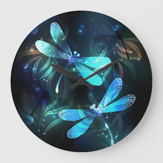 Lake Glowing Dragonflies Large Clock (Front)