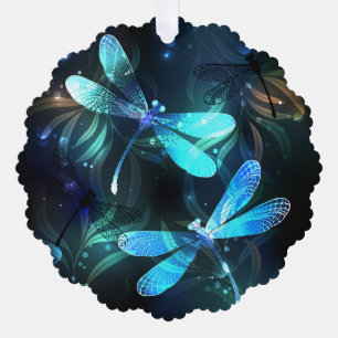 Lake Glowing Dragonflies Ornament Card