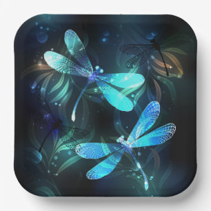 Lake Glowing Dragonflies Paper Plate