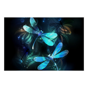 Lake Glowing Dragonflies Poster