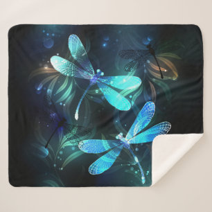 Lake Glowing Dragonflies Sherpa Blanket