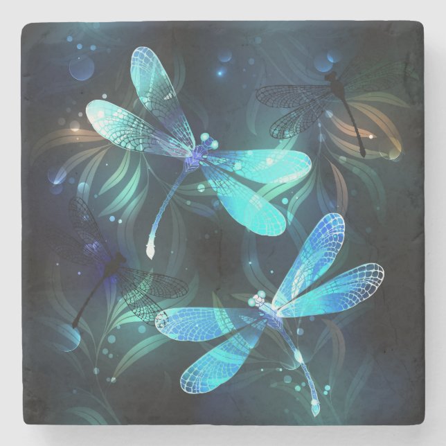 Lake Glowing Dragonflies Stone Coaster (Front)