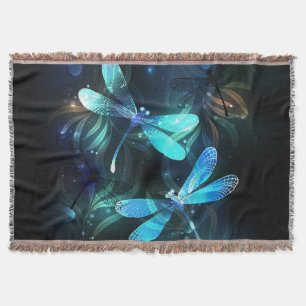 Lake Glowing Dragonflies Throw Blanket