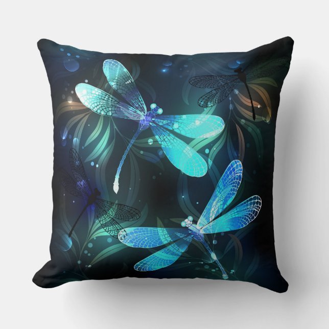 Lake Glowing Dragonflies Throw Pillow (Front)