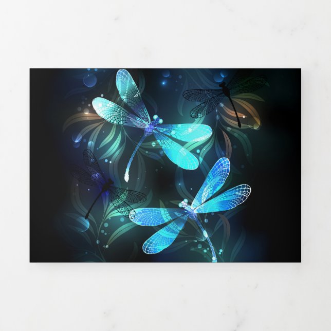 Lake Glowing Dragonflies Tri-Fold Holiday Card (Cover)