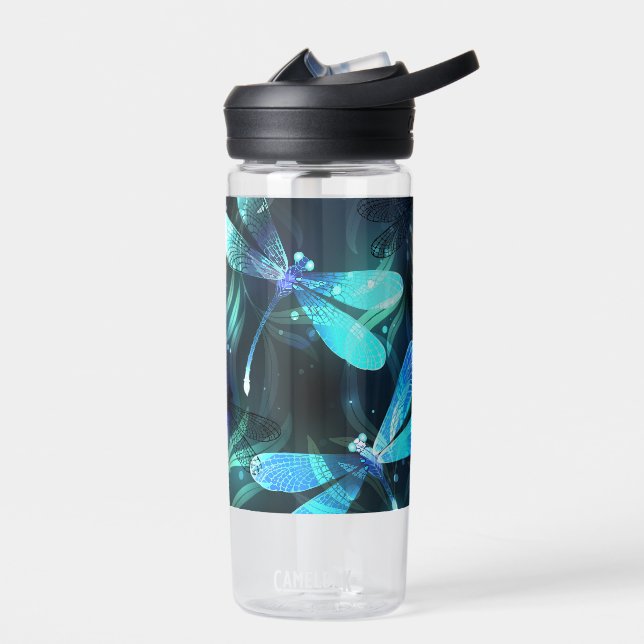 Lake Glowing Dragonflies Water Bottle (Left)