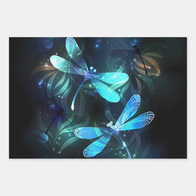 Lake Glowing Dragonflies Wrapping Paper Sheet (Front)