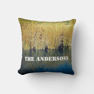 Lake Grass Water Reflection Family Name Nature Throw Pillow