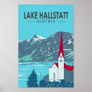 Lake Hallstatt Austria Travel Art Vintage Poster