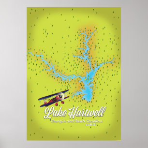 lake Hartwell Georgia and South Carolina USA map Poster