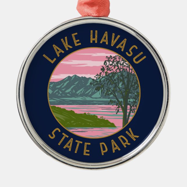 Lake Havasu State Park Retro Distressed Circle Metal Ornament (Front)