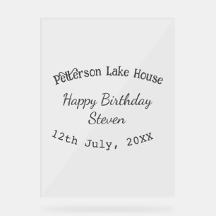 Lake house beach happy birthday add name date year acrylic sign