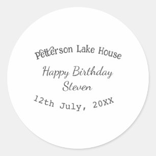 Lake house beach happy birthday add name date year classic round sticker