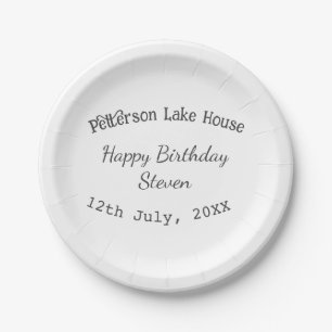Lake house beach happy birthday add name date year paper plate