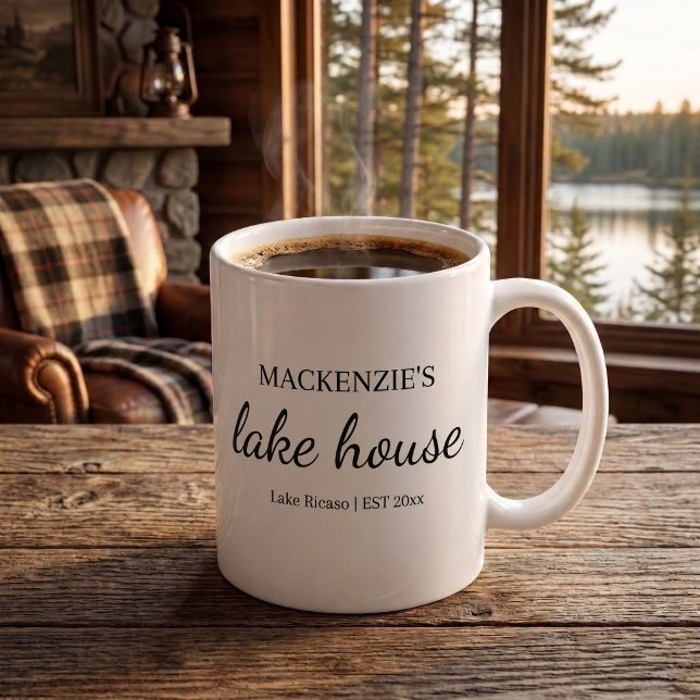 Lake House Chic Simple Typography Personalized Coffee Mug (Lake House Chic Simple Personalized Name Typography Coffee Mug by Ricaso. Add year / location etc
)