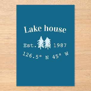 Lake house ets. Date year custom coordinates add n Acrylic Invitations