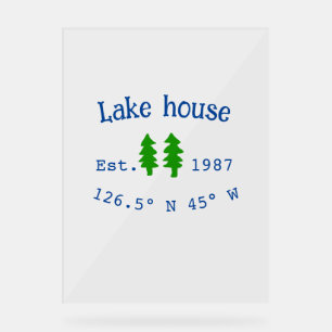 Lake house ets. Date year custom coordinates add n Acrylic Sign