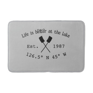Lake house ets. Date year custom coordinates add n Bath Mat