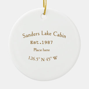 Lake house ets. Date year custom coordinates add n Ceramic Ornament