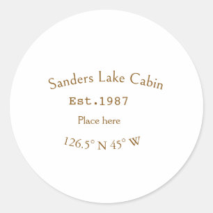 Lake house ets. Date year custom coordinates add n Classic Round Sticker