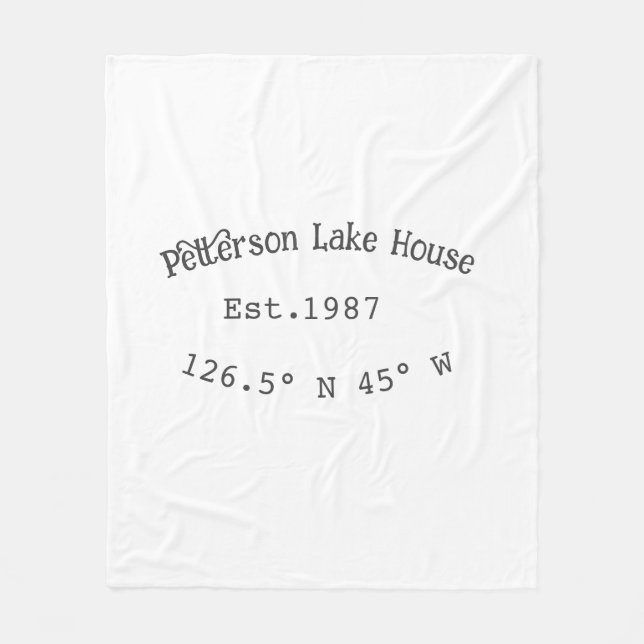Lake house ets. Date year custom coordinates add n Fleece Blanket (Front)