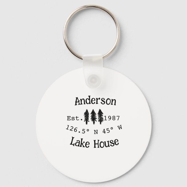 Lake house ets. Date year custom coordinates add n Keychain (Front)