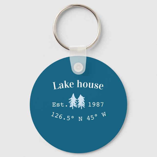 Lake house ets. Date year custom coordinates add n Keychain (Front)