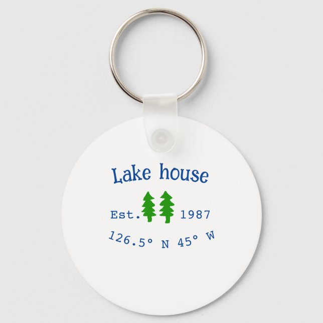 Lake house ets. Date year custom coordinates add n Keychain (Front)