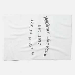 Lake house ets. Date year custom coordinates add n Kitchen Towel
