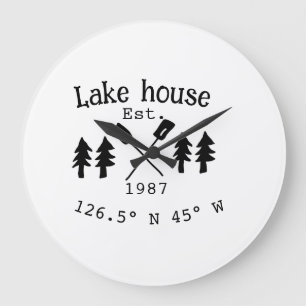 Lake house ets. Date year custom coordinates add n Large Clock