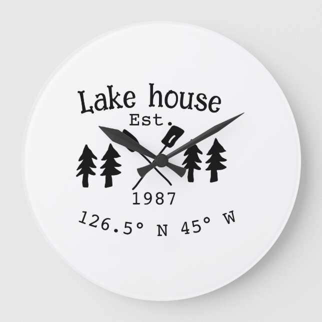 Lake house ets. Date year custom coordinates add n Large Clock (Front)