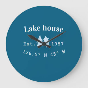 Lake house ets. Date year custom coordinates add n Large Clock