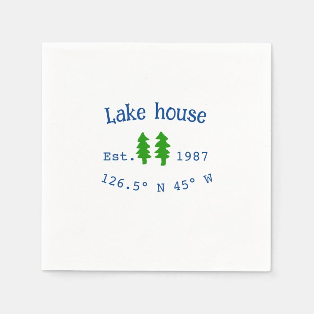 Lake house ets. Date year custom coordinates add n Napkin (Front)