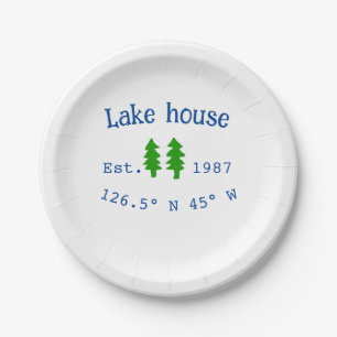 Lake house ets. Date year custom coordinates add n Paper Plate
