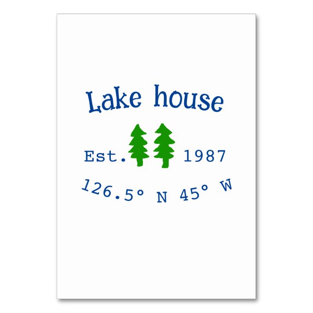 Lake house ets. Date year custom coordinates add n Table Number (Front)