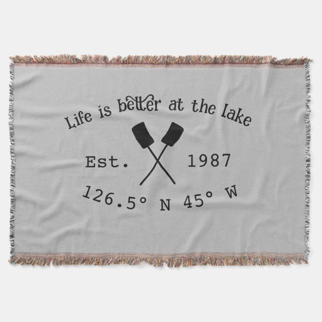 Lake house ets. Date year custom coordinates add n Throw Blanket (Front)