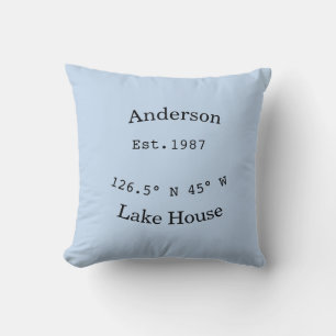 Lake house ets. Date year custom coordinates add n Throw Pillow