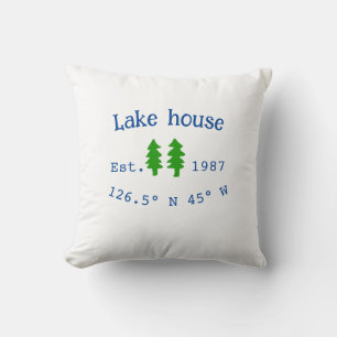 Lake house ets. Date year custom coordinates add n Throw Pillow