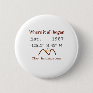 Lake house ets. Date year custom coordinates brown 2 Inch Round Button