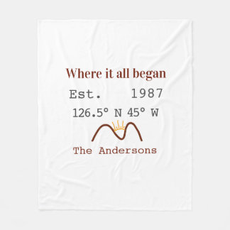Lake house ets. Date year custom coordinates brown Fleece Blanket